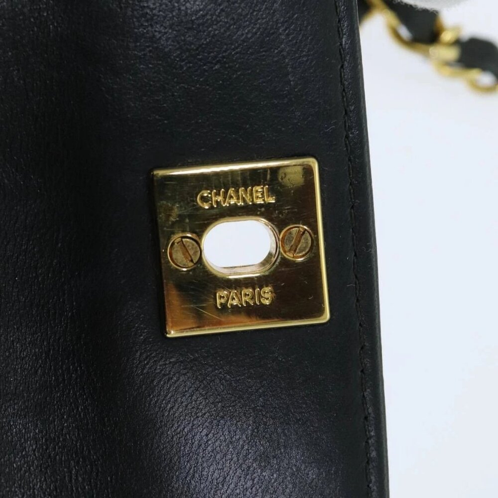 CHANEL Mini Matelasse Turn Lock Chain Bag Lamb Skin Black CC Auth 72435AV - Picture 8 of 15